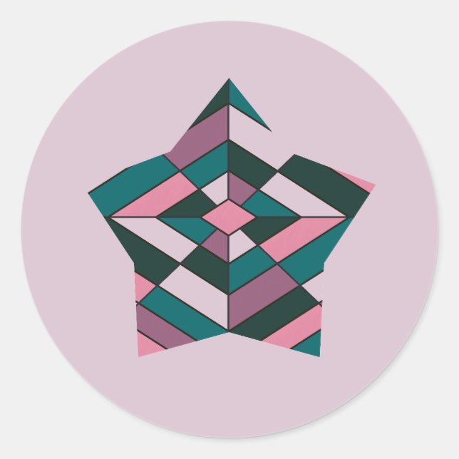 Pegatina Redonda Estrella negrita rosa y Verde azulada de vidrio ma (Anverso)