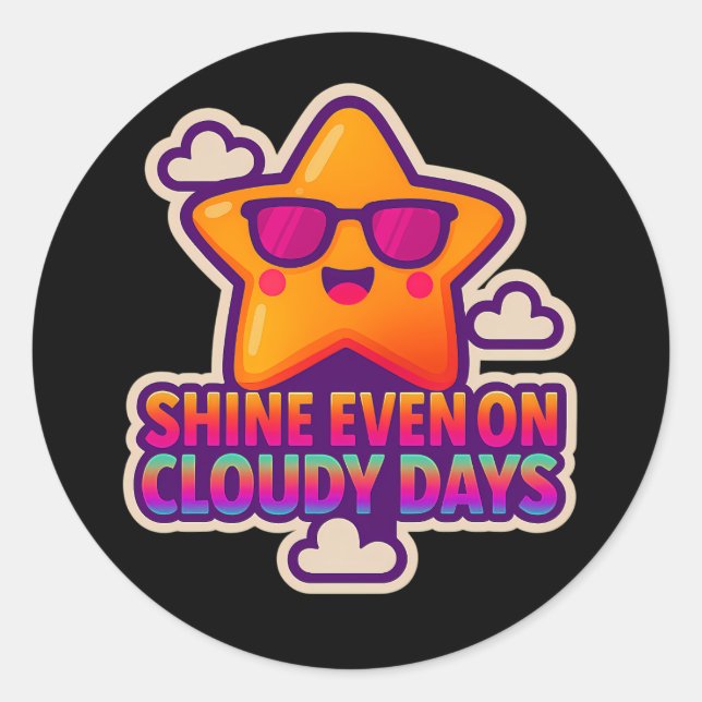 Pegatina Redonda Estrella Neon Kawaii - "Brilla incluso en días nub (Anverso)
