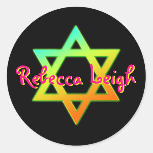 Pegatina Redonda Estrella Personalizada De David Bat Mitzvah Pegati