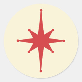 Pegatina Redonda Estrella retro moderna de mediados de siglo en roj
