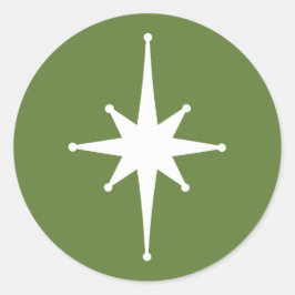 Pegatina Redonda Estrella retro moderna de mediados de siglo Verde