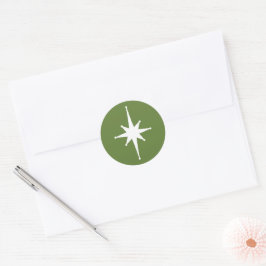 Pegatina Redonda Estrella retro moderna de mediados de siglo Verde 