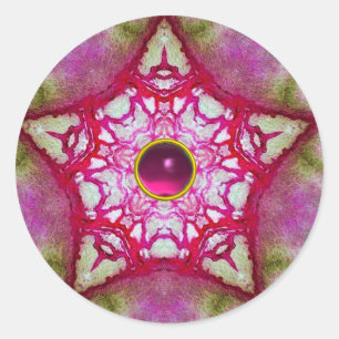 PEGATINA REDONDA ESTRELLA ROJA ABSTRACTA CON FUCHSIA AMETHYST GEM
