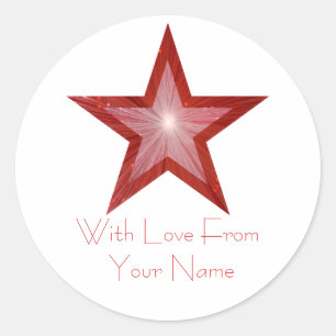 Pegatina Redonda Estrella roja 'Con amor de' blanco redondo pegatin