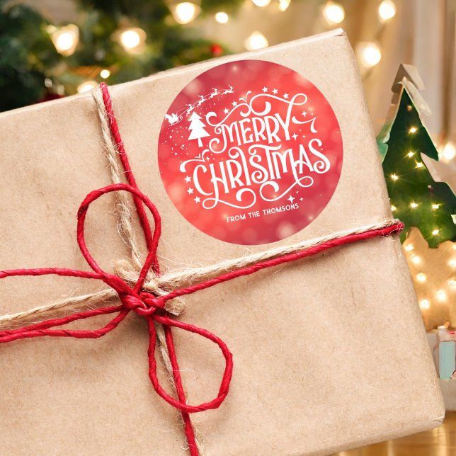 Pegatina Redonda Estrella roja deslumbrante Feliz Navidad (Subido por el creador)