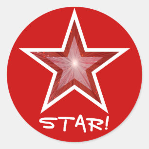 Pegatina Redonda Estrella roja "ESTRELLA!" rojo redondo del