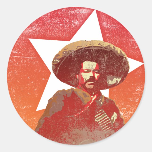 Pegatina Redonda Estrella roja Pancho Villa Vintage (Anverso)
