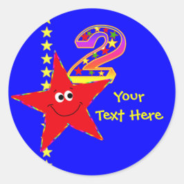 Pegatina Redonda Estrella Roja Pegatinas de cumpleaños número 2