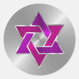 Pegatina Redonda Estrella rosa morada de David en Bat Mitzvah en cu