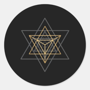 Pegatina Redonda Estrella sagrada de geometría Tetrahedron Merkaba
