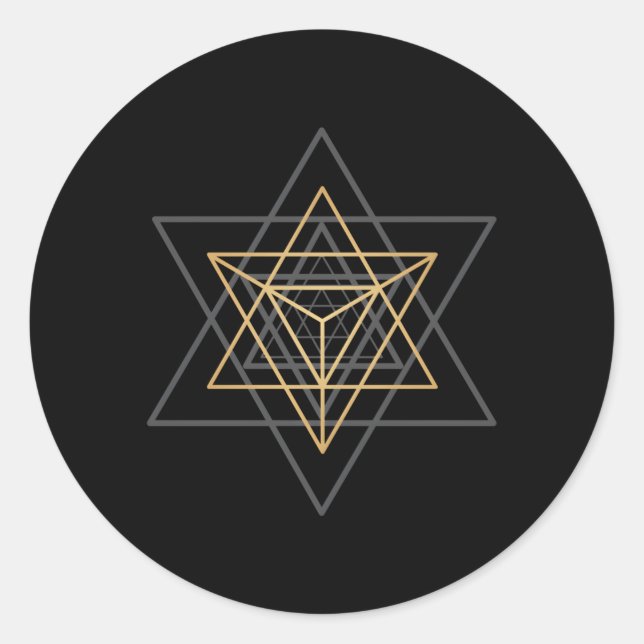 Pegatina Redonda Estrella sagrada de geometría Tetrahedron Merkaba (Anverso)