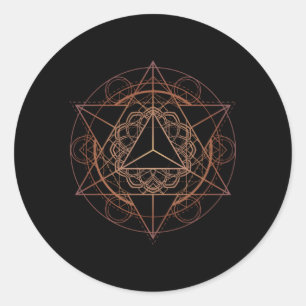 Pegatina Redonda Estrella sagrada de geometría Tetrahedron Merkaba