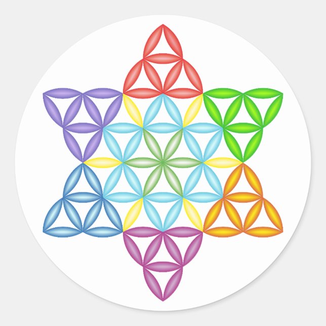 Pegatina Redonda Estrella Sagrada - Estrella De La Vida, 02/3D-CF. (Anverso)