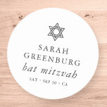 Pegatina Redonda Estrella simple y elegante de David Bat Mitzvah<br><div class="desc">El diseño se compone de tipografía sans serif y de una juguetona tipografía de escritura cursiva en un simple fondo. Disponible aquí: http://www.zazzle.com/store/selectpartysupplies</div>