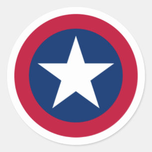 Pegatina Redonda Estrella solitaria de Texas rojo, blanco y azul