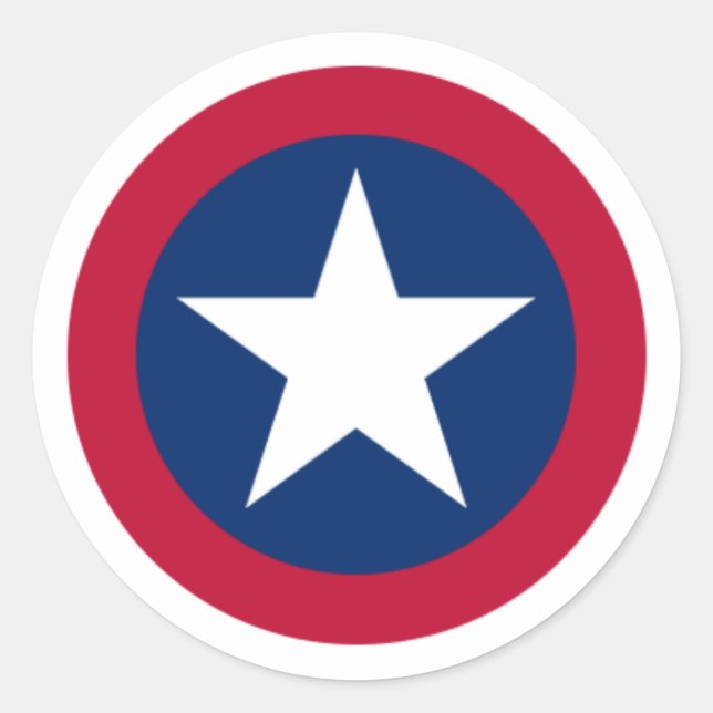 Pegatina Redonda Estrella solitaria de Texas rojo, blanco y azul (Anverso)
