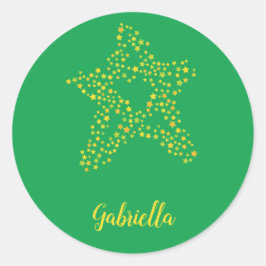 Pegatina Redonda Estrellas amarillas en verde