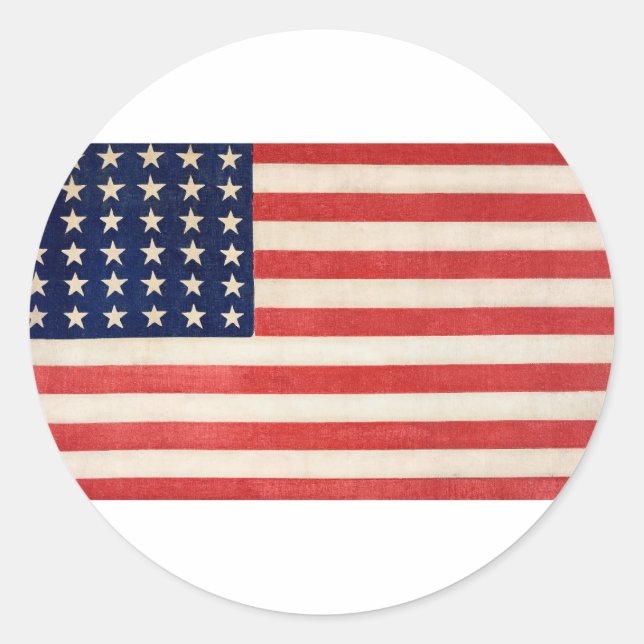 Pegatina Redonda Estrellas antiguas y banderas americanas (Anverso)