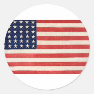 Pegatina Redonda Estrellas antiguas y banderas americanas