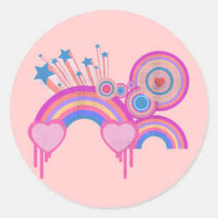 Pegatina Redonda Estrellas arcoiris y espirales de Punk rosa