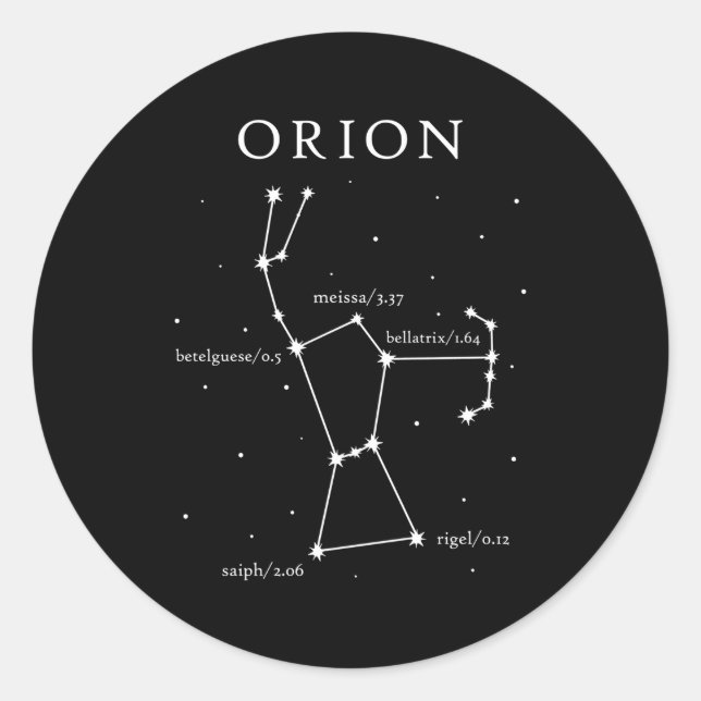 Pegatina Redonda Estrellas astronómicas de la constelación de Orión (Anverso)
