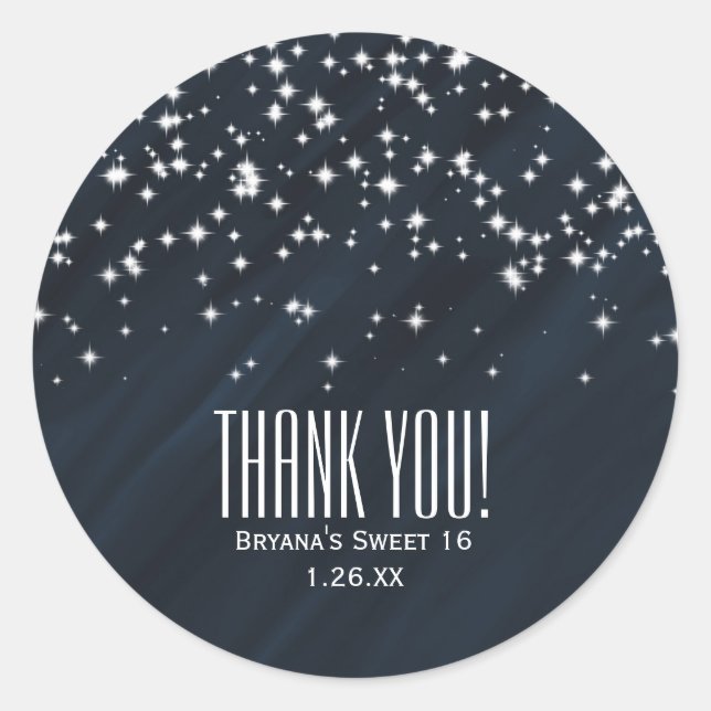 Pegatina Redonda Estrellas azules y espumosas Elegante Glamour Favo (Anverso)