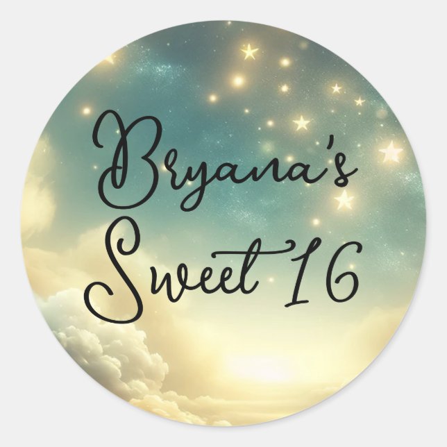 Pegatina Redonda Estrellas brillantes celestes Starry Sky Sweet 16 (Anverso)