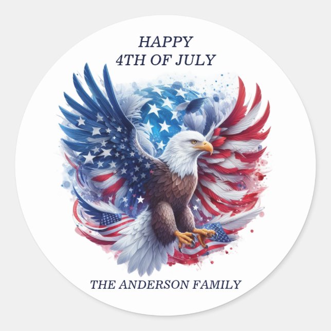 Pegatina Redonda Estrellas de águila calva patriótica franjas azul  (Anverso)