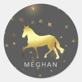 Pegatina Redonda estrellas de caballo dorado ecuestre Monograma est