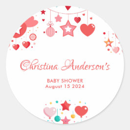 Pegatina Redonda Estrellas de Chica rojo rompen Baby Shower