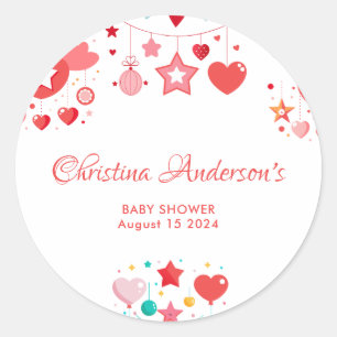 Pegatina Redonda Estrellas de Chica rojo rompen Baby Shower