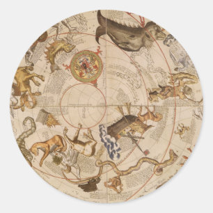 Pegatina Redonda Estrellas de constelaciones cielo del sur vintage 