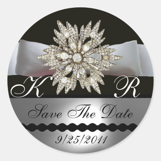 PEGATINA REDONDA ESTRELLAS DE DIAMOND RIBBON BLANCO NEGRO MONOGRAM (Anverso)