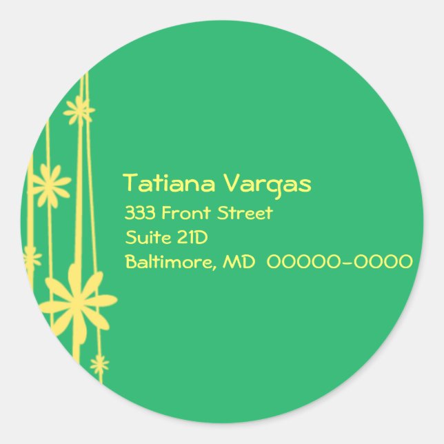 Pegatina Redonda Estrellas de flores verdes (Anverso)