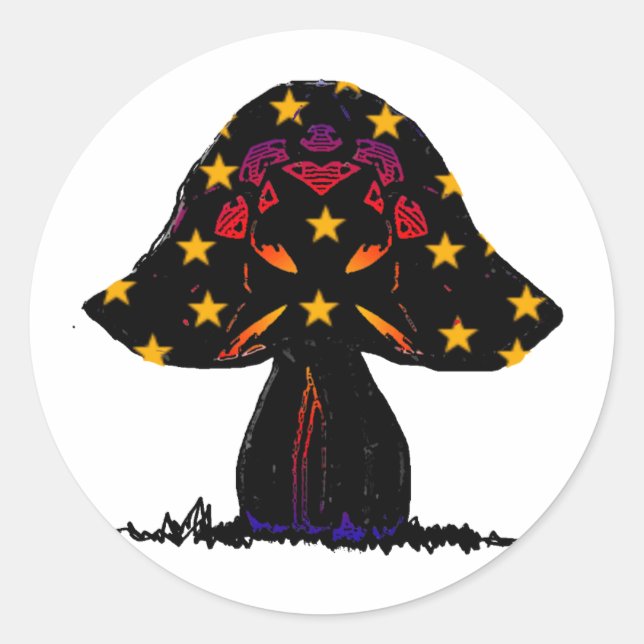 Pegatina Redonda estrellas de hongos (Anverso)