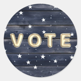Pegatina Redonda Estrellas de Madera Azul Rústico Vota