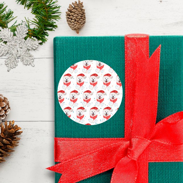 Pegatina Redonda Estrellas de Navidad de la raza de perro Samoyedo (Subido por el creador)