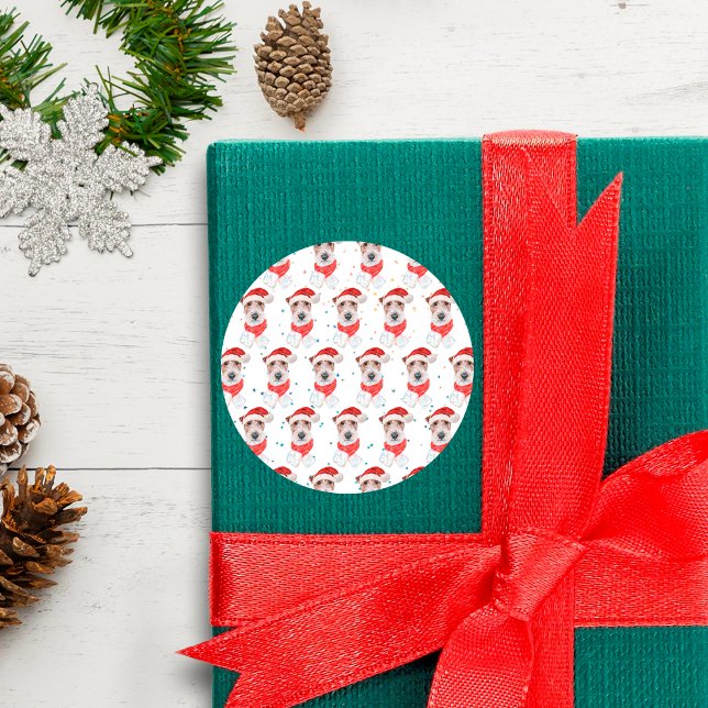 Pegatina Redonda Estrellas de Navidad de la raza de perro Wire Fox  (Subido por el creador)