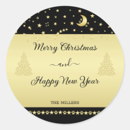 Pegatina Redonda Estrellas de Navidades brillantes de oro, trapos d