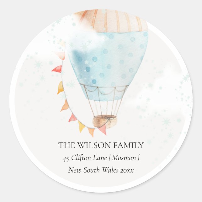 Pegatina Redonda Estrellas de nubes de globo aerostático Hemos movi (Anverso)