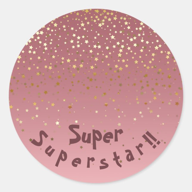 Pegatina Redonda Estrellas de oro Rosa tema "Superstar" (Anverso)