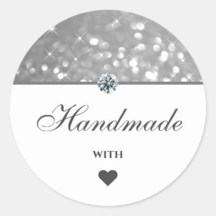 Pegatina Redonda Estrellas de Purpurina gris de plata glam hechas a