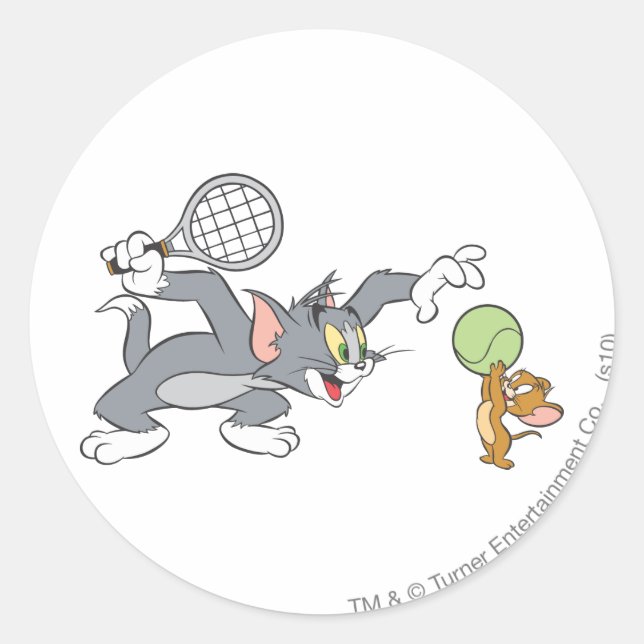 Pegatina Redonda Estrellas de tenis Tom y Jerry 2 (Anverso)