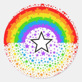 Pegatina Redonda estrellas del arco iris que explotan