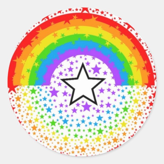Pegatina Redonda estrellas del arco iris que explotan (Anverso)