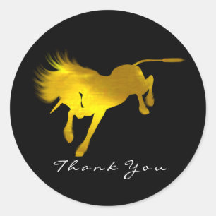 Pegatina Redonda Estrellas doradas de unicornio en caballos gracias