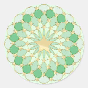 Pegatina Redonda Estrellas doradas expandiendo círculos sobre verde