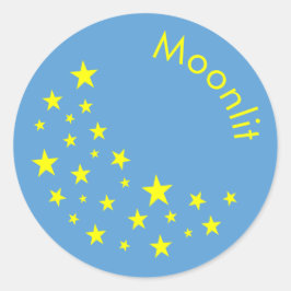 Pegatina Redonda Estrellas doradas personalizadas y azul lunar