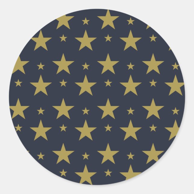 Pegatina Redonda Estrellas doradas sobre azul marino - Elegante y a (Anverso)