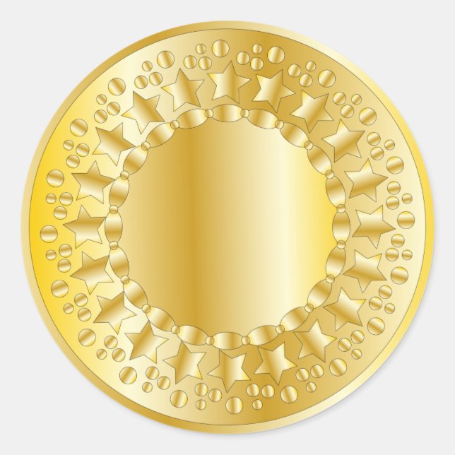Pegatina Redonda Estrellas doradas y círculos (Anverso)